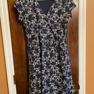 Pact Navy Wrap-Style Dress with White Floral Print